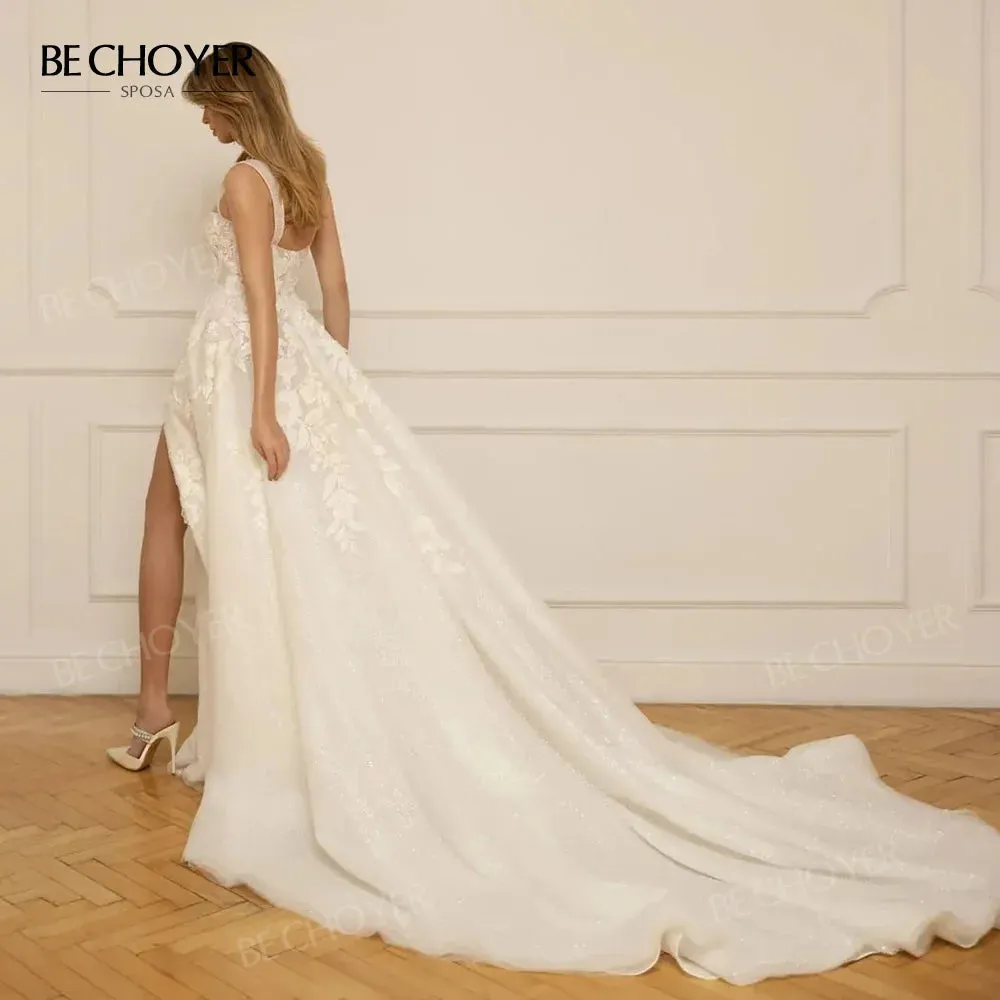 Wedding Guest Dresses: Wedding Dress Appliques Bride Gown Split Beach Party Princess