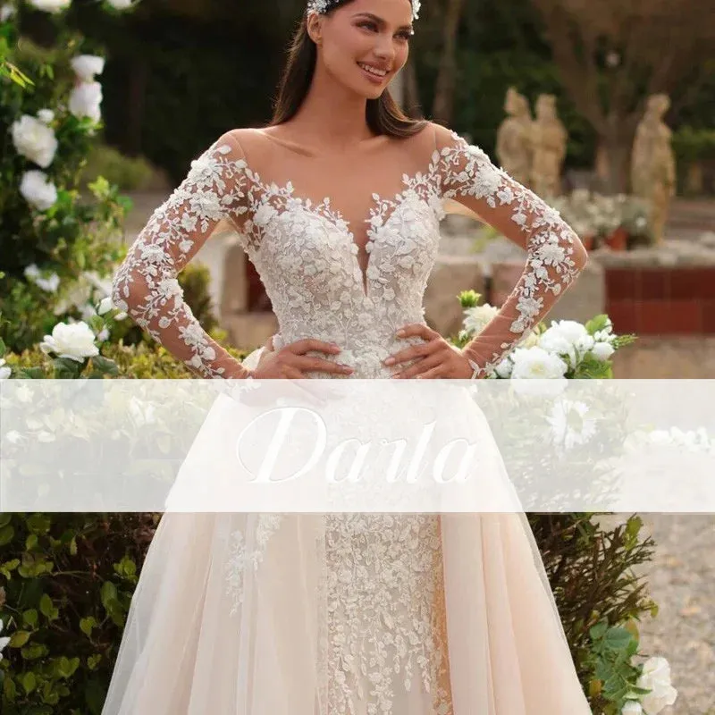 Wedding Guest Dresses: Wedding Dress Mermaid Garden Long Sleeve V Neck Princess