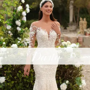Wedding Guest Dresses: Wedding Dress Mermaid Garden Long Sleeve V Neck Princess