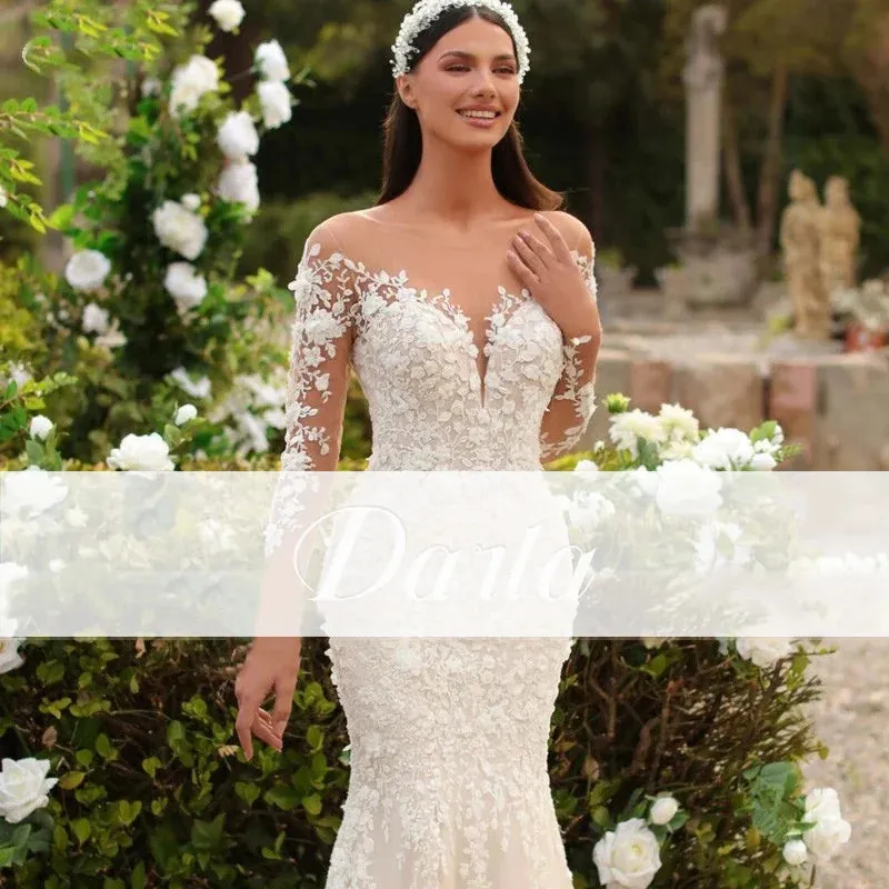Wedding Guest Dresses: Wedding Dress Mermaid Garden Long Sleeve V Neck Princess