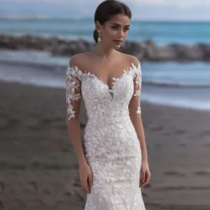 Wedding Guest Dresses: Wedding Dresses Bride Long Sleeve Invisible Neckline