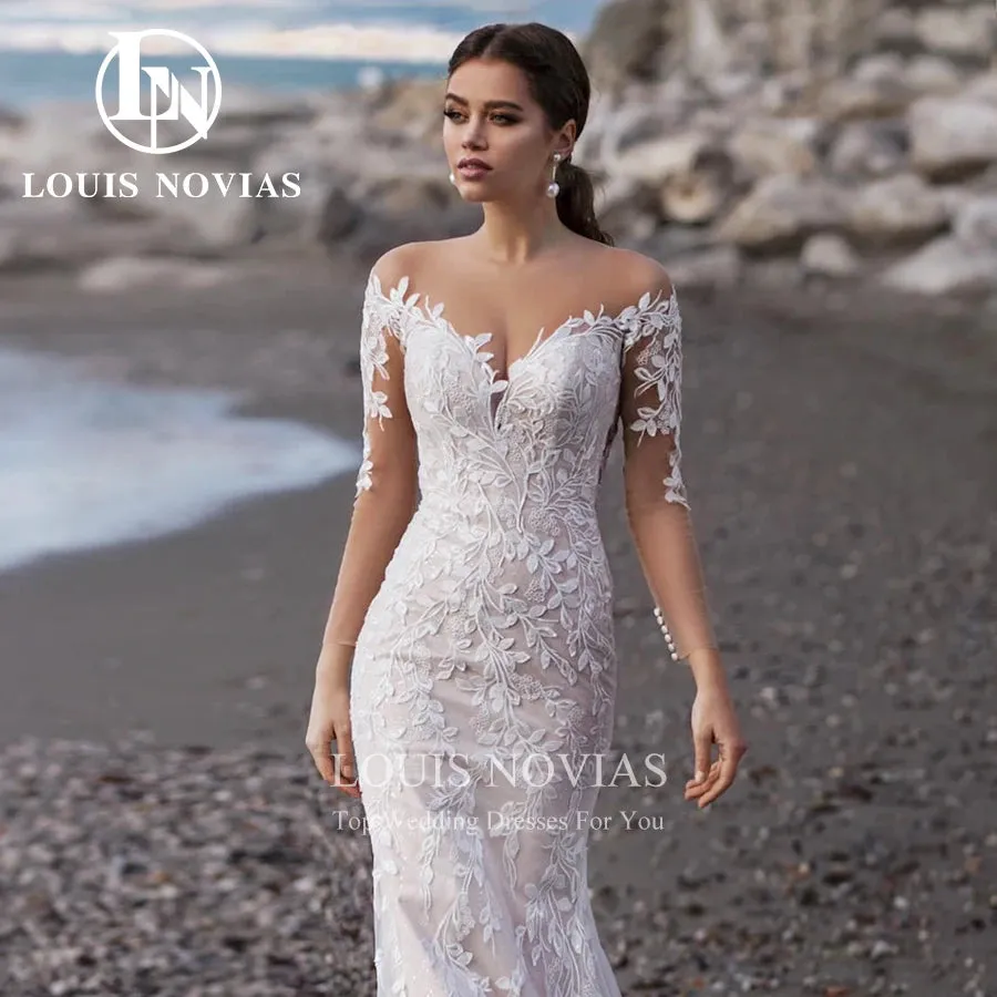 Wedding Guest Dresses: Wedding Dresses Bride Long Sleeve Invisible Neckline