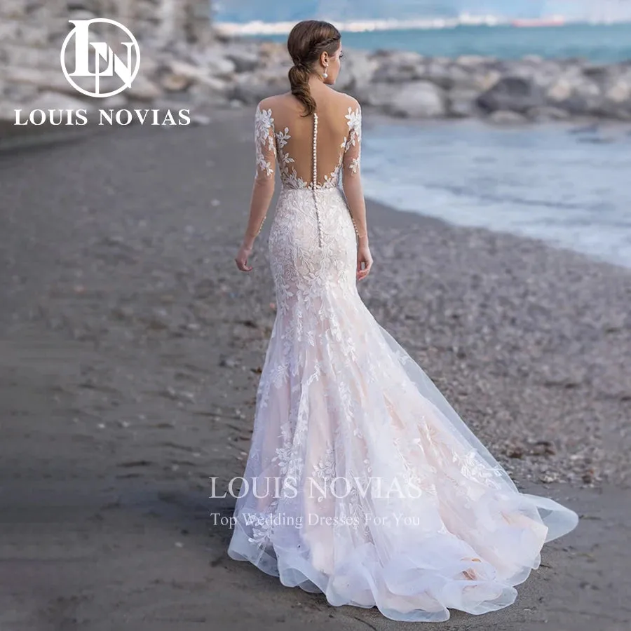 Wedding Guest Dresses: Wedding Dresses Bride Long Sleeve Invisible Neckline