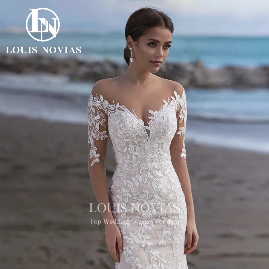 Wedding Guest Dresses: Wedding Dresses Bride Long Sleeve Invisible Neckline