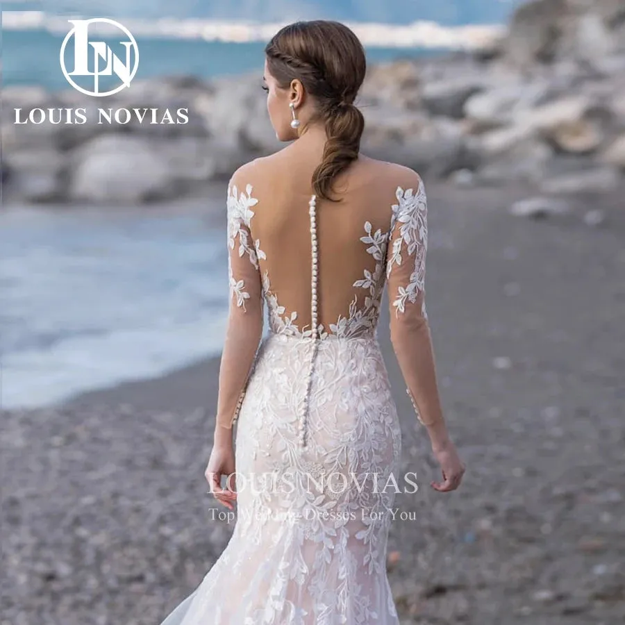 Wedding Guest Dresses: Wedding Dresses Bride Long Sleeve Invisible Neckline