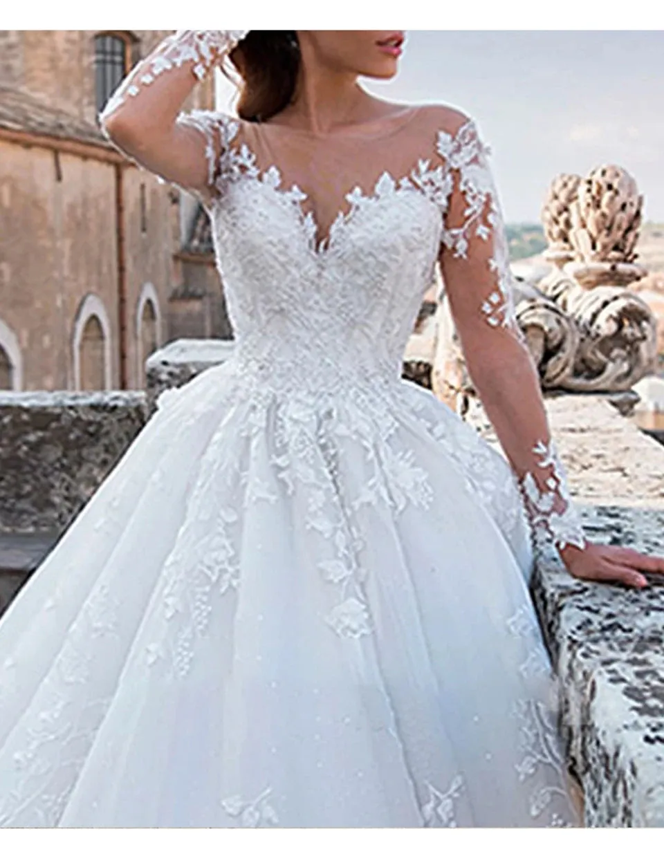 Wedding Guest Dresses: Wedding Dresses Elegant Long Sleeves Appliques Lace