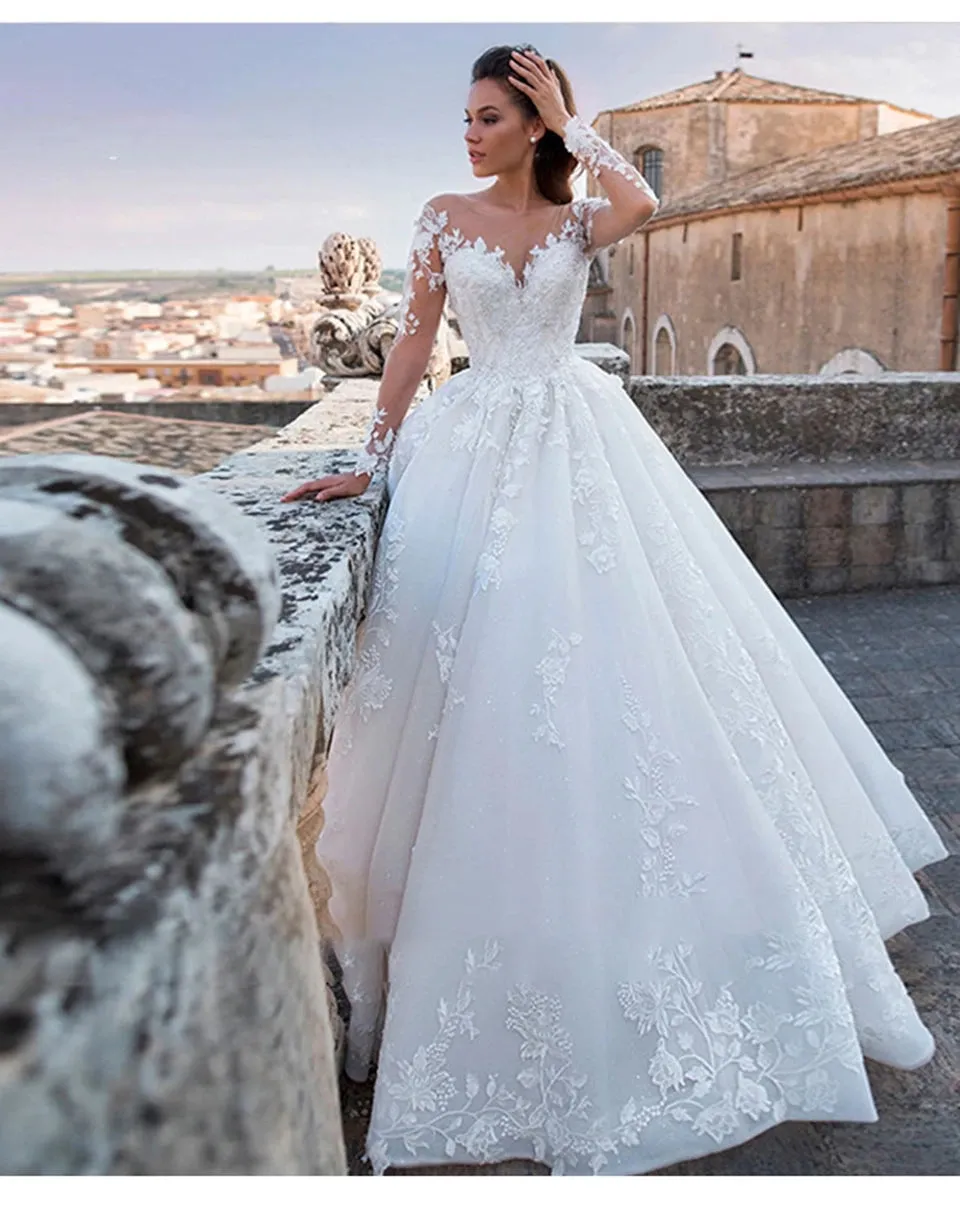Wedding Guest Dresses: Wedding Dresses Elegant Long Sleeves Appliques Lace