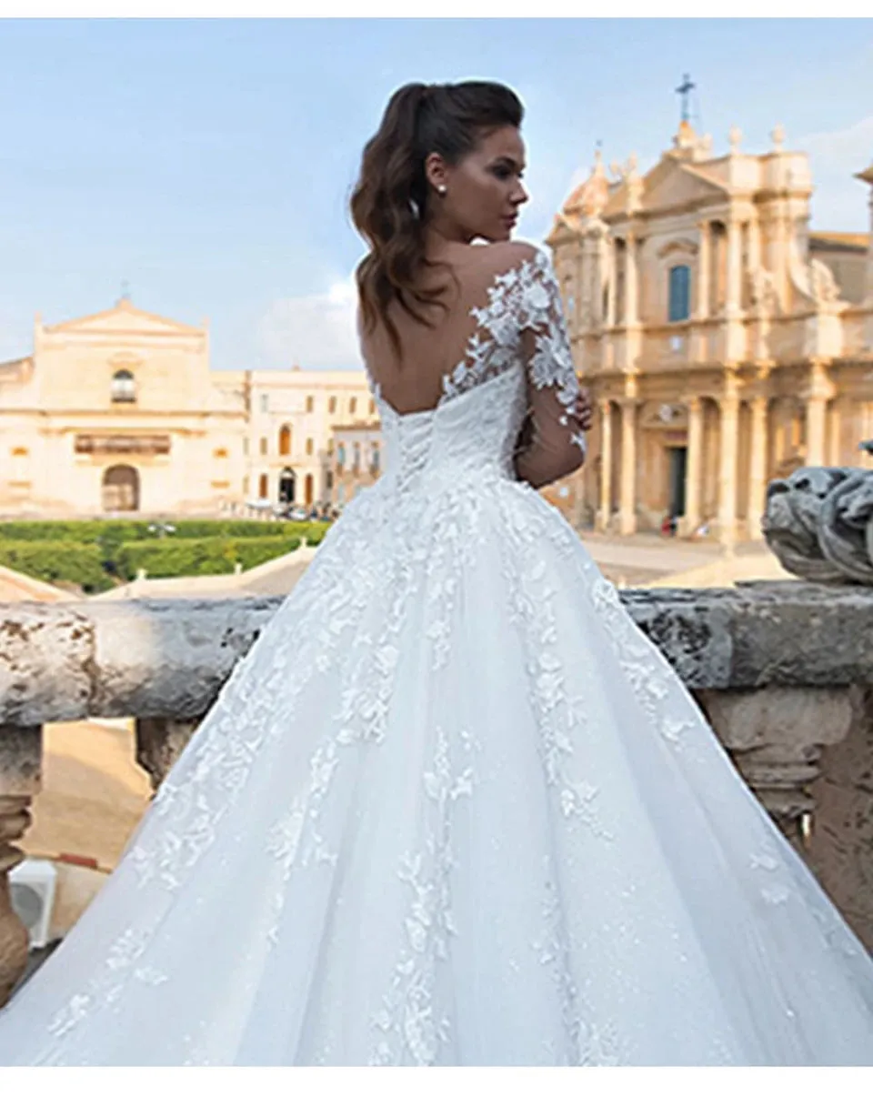 Wedding Guest Dresses: Wedding Dresses Elegant Long Sleeves Appliques Lace