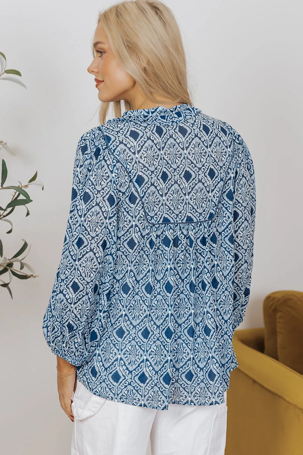 Western Geometric Frilled Loose Fit Blouse