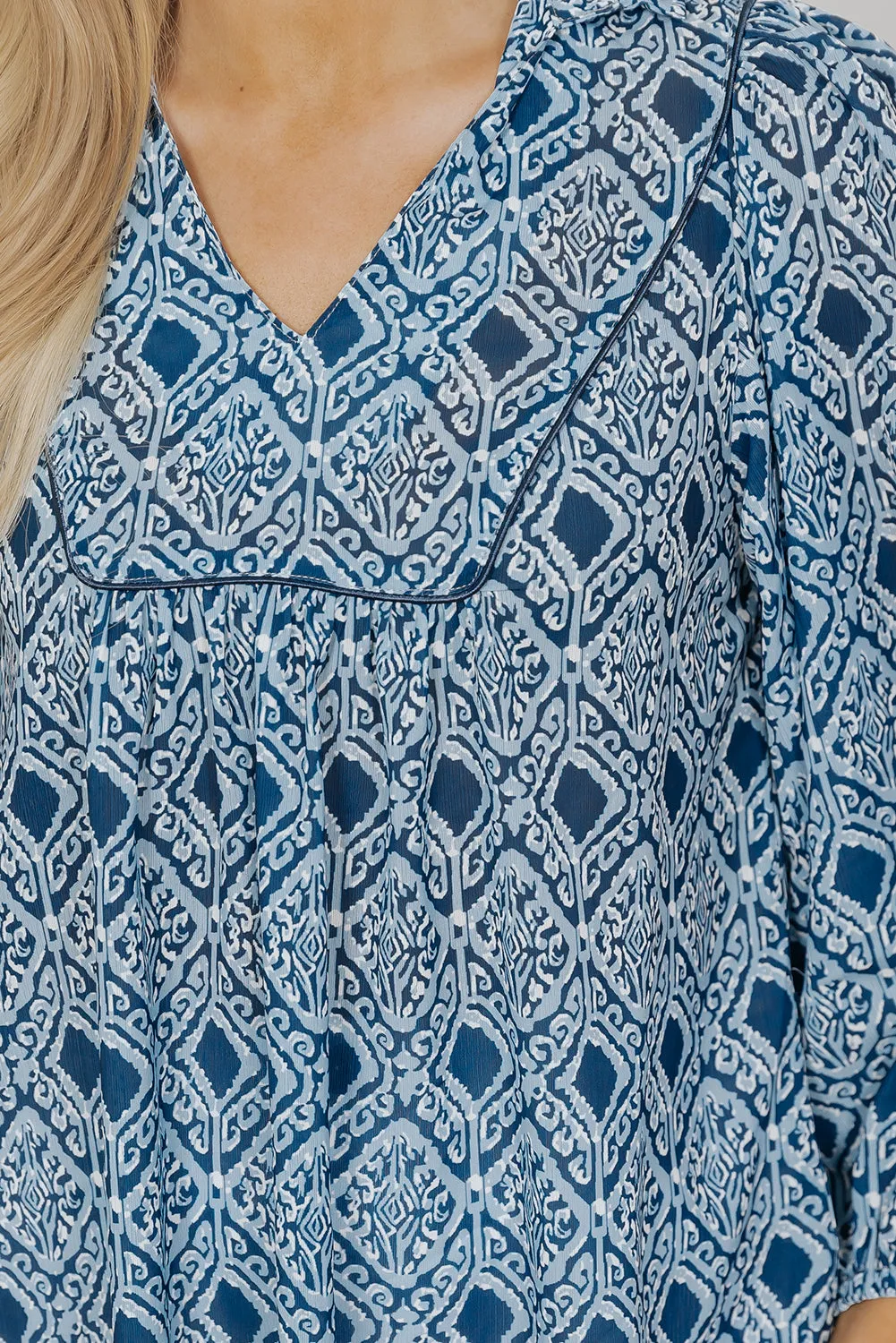 Western Geometric Frilled Loose Fit Blouse