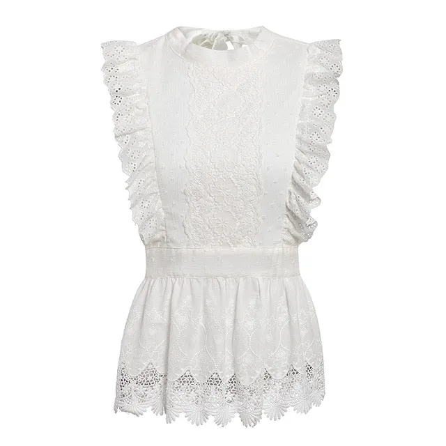 White Backless Lace Ruffled Top