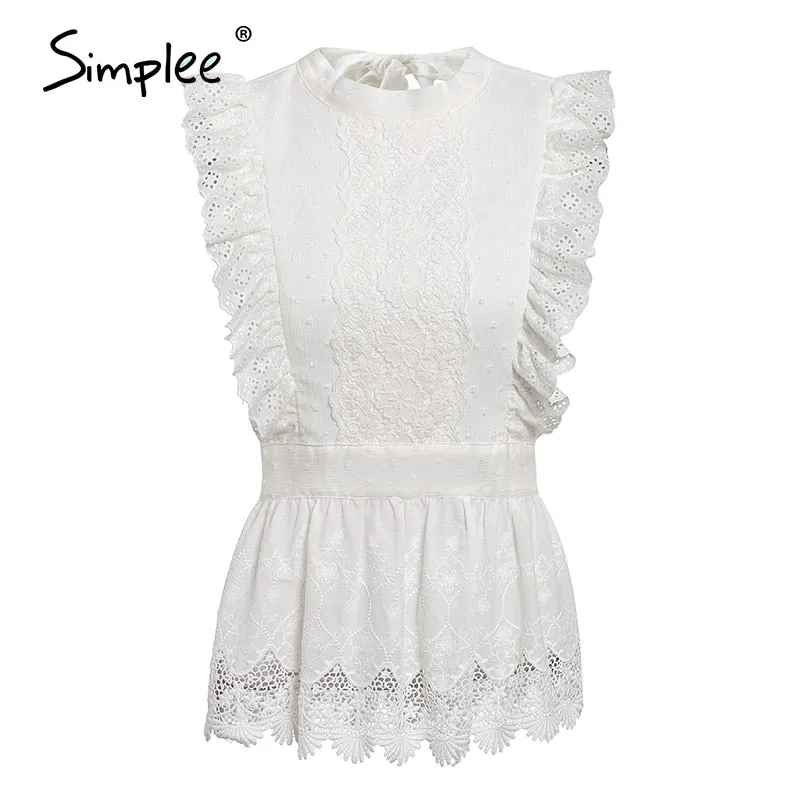 White Backless Lace Ruffled Top