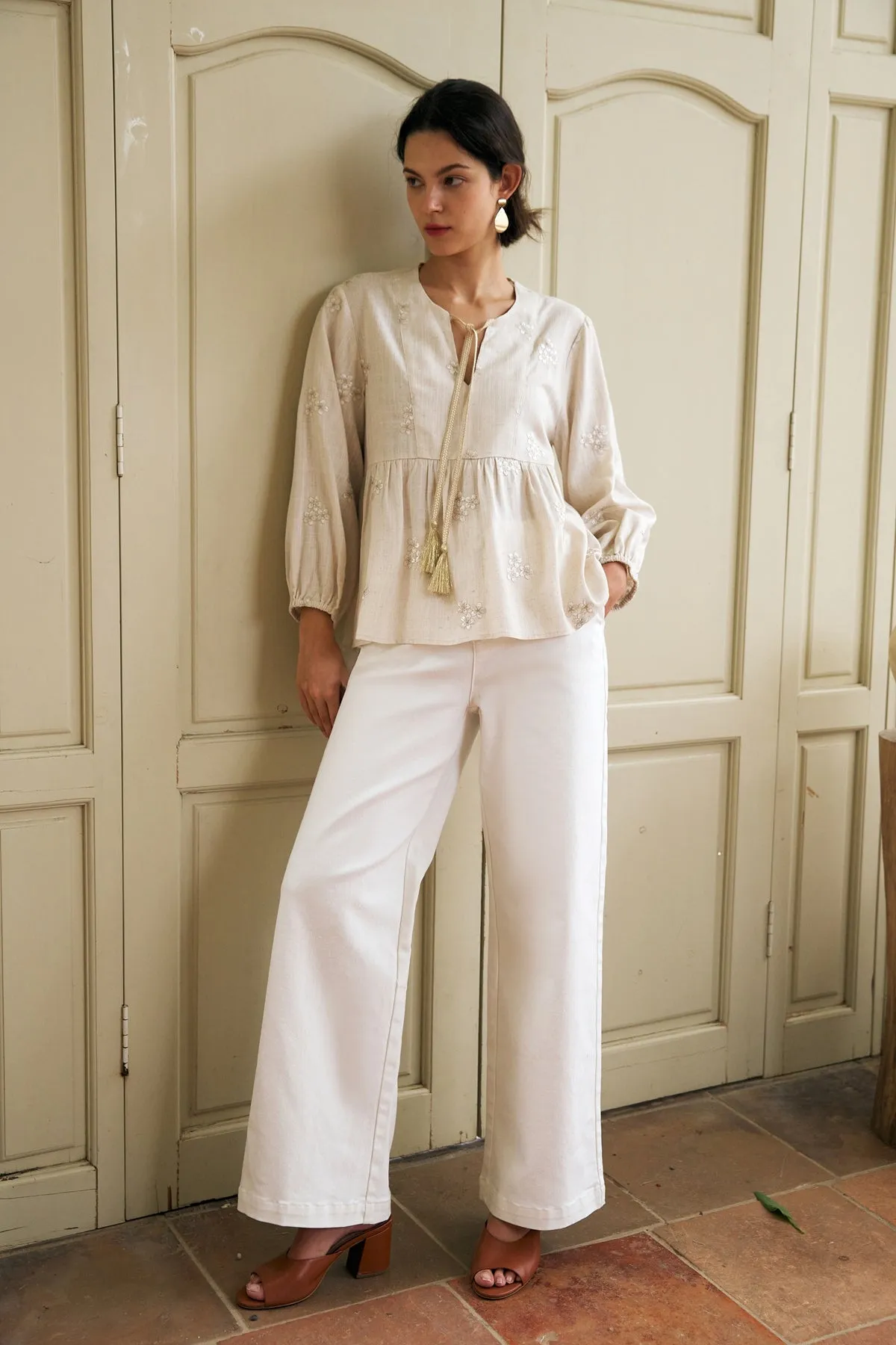 White Cropped High-Rise Straight Jeans