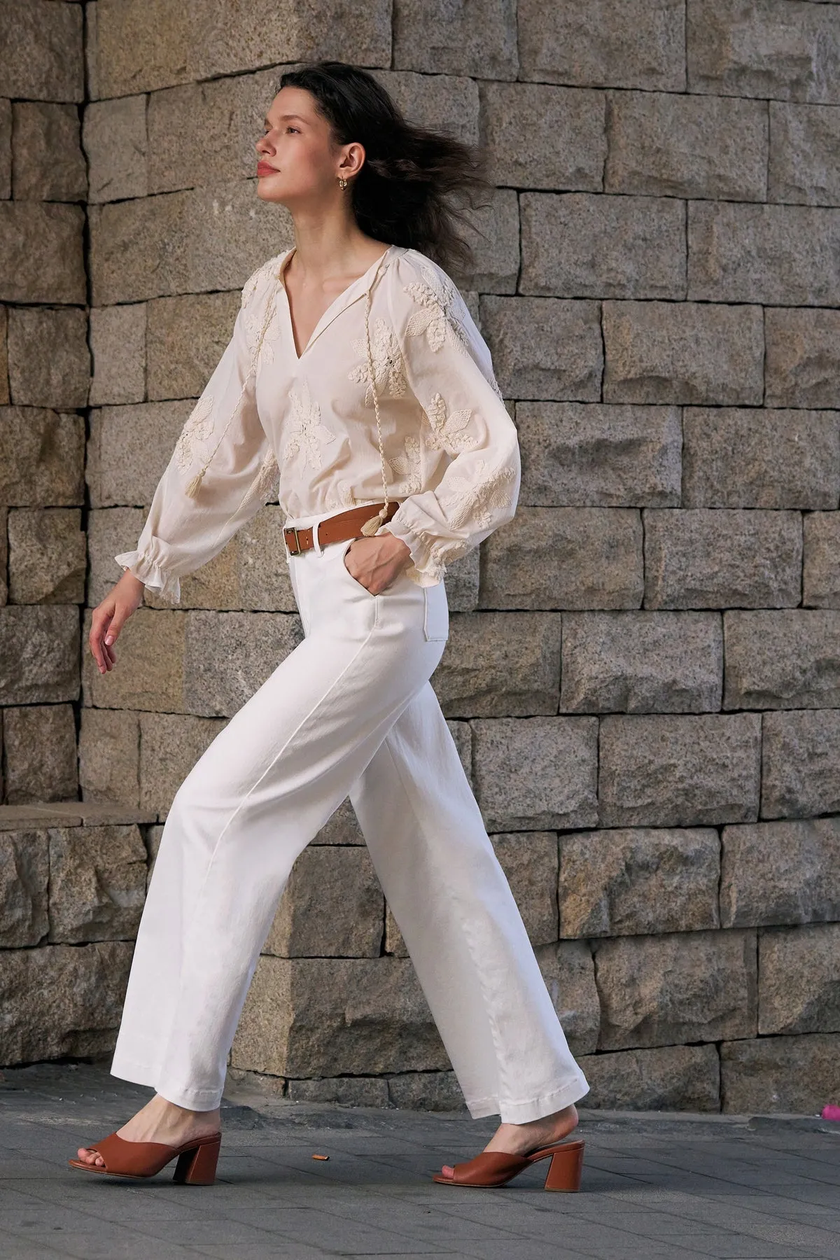 White Cropped High-Rise Straight Jeans