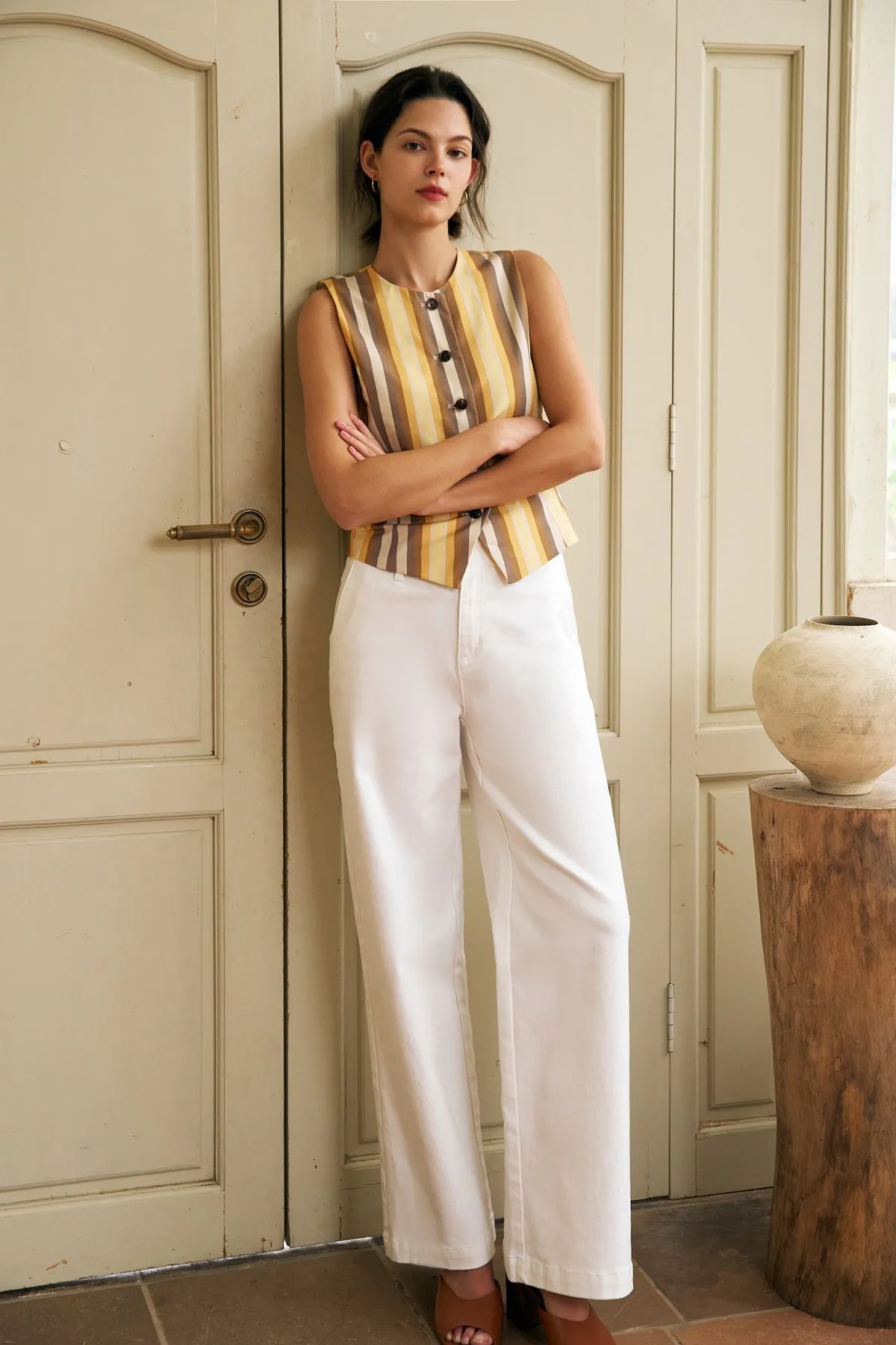 White Cropped High-Rise Straight Jeans
