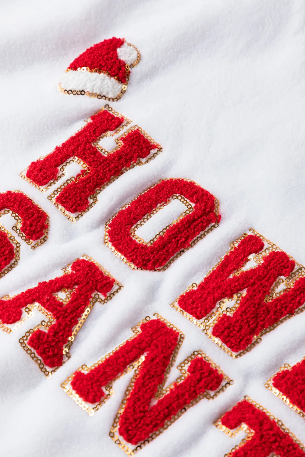 White HOWDY SANTA Chenille Letters Baggy Sweatshirt