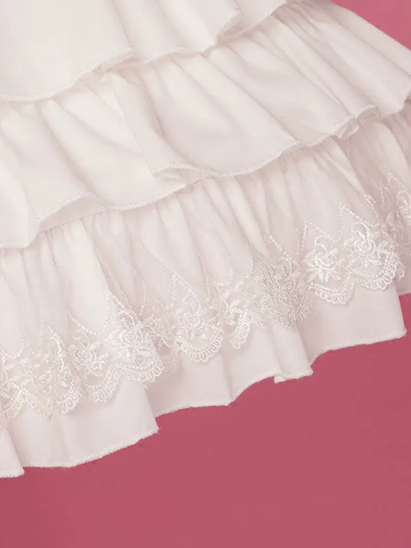 White Lolita Petticoat Lac Ruffle Bow Chiffon Lolita Underskirt