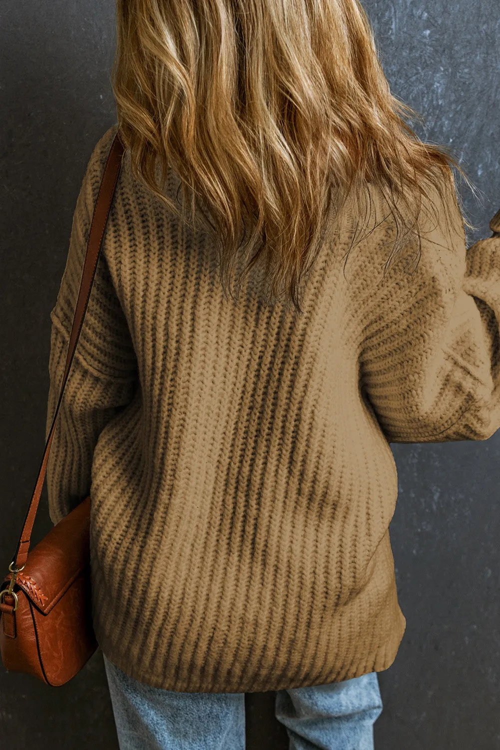 White Ribbed Knit Round Neck Slouchy Chunky Sweater