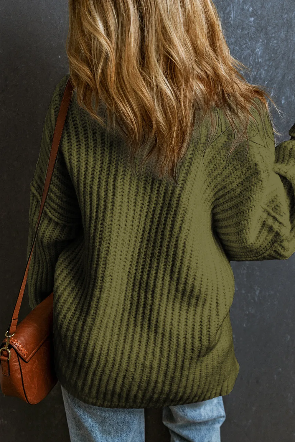 White Ribbed Knit Round Neck Slouchy Chunky Sweater