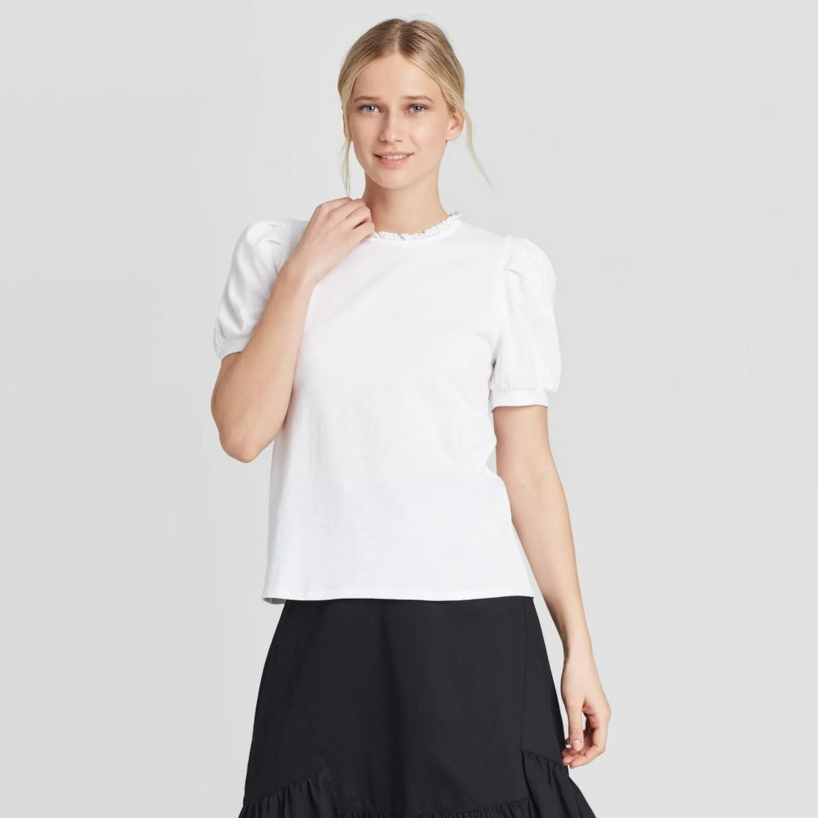 Who What Wear Women's Short Sleeve Blouse Shirt Top WKT-424 White M
