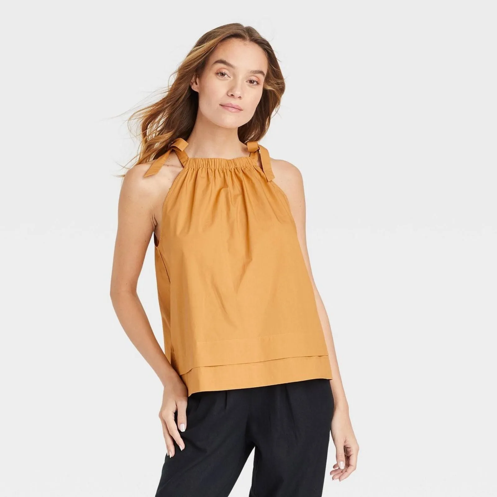 Who What Wear Women's Tie Shoulder Tank Top 84201933 Dark Yellow XL