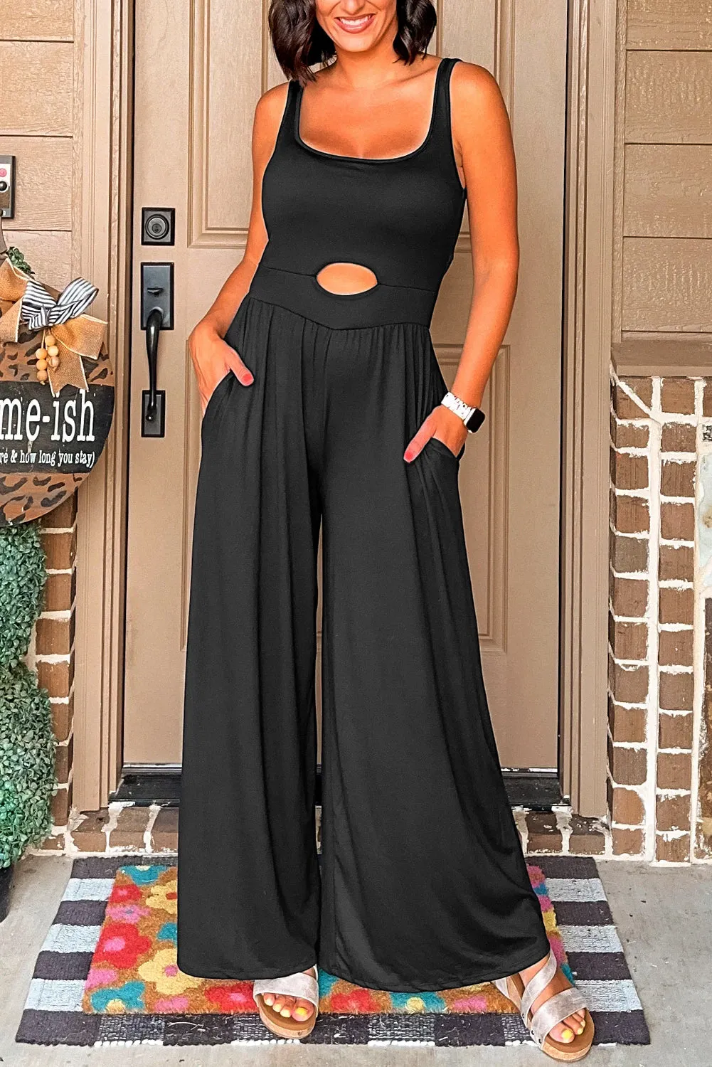 Wide Leg Square Neck Sleeveless Jumpsuit