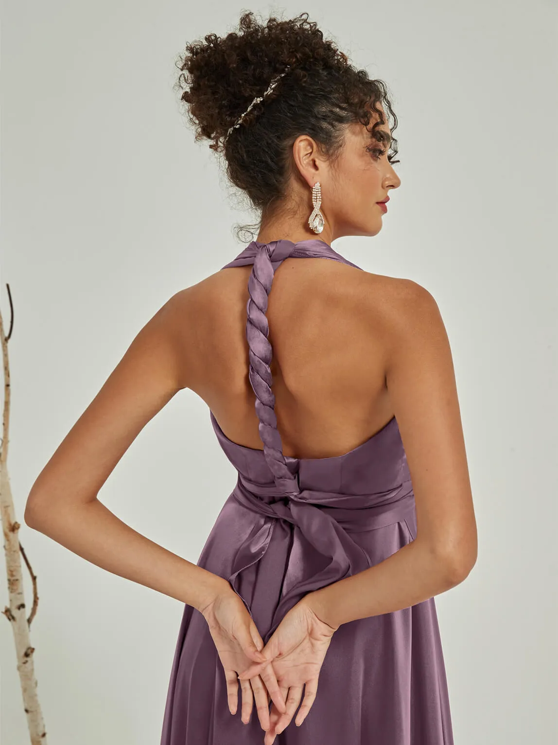 Wisteria Satin Convertible Bridesmaid Dress Multi Ways Wrap A-Line Gowns