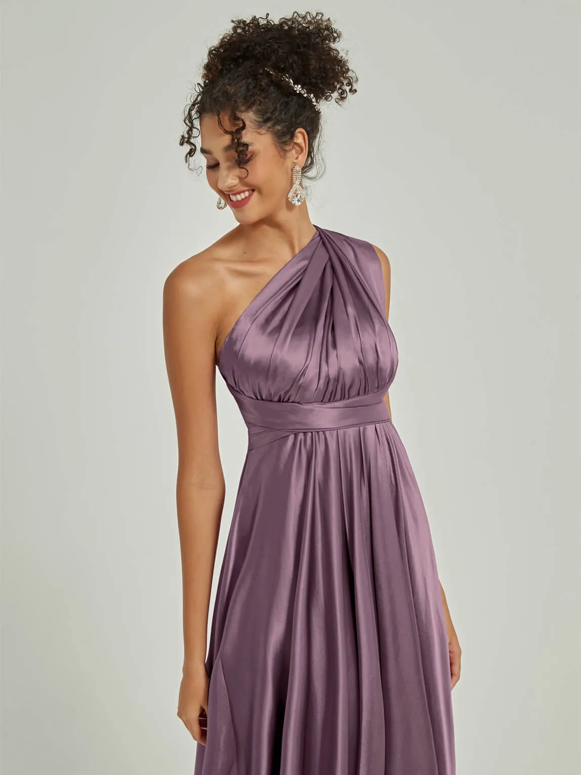 Wisteria Satin Convertible Bridesmaid Dress Multi Ways Wrap A-Line Gowns