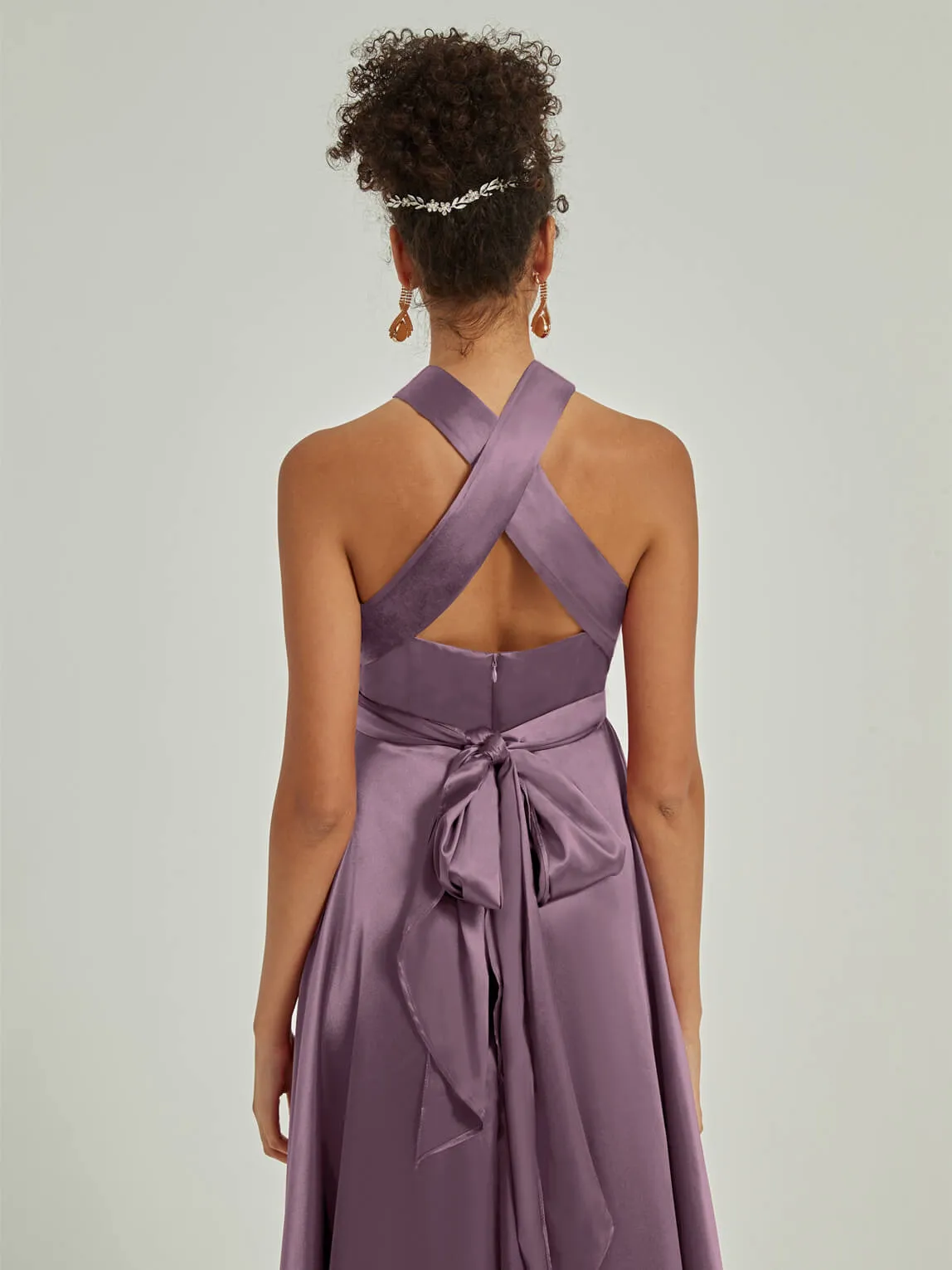 Wisteria Satin Convertible Bridesmaid Dress Multi Ways Wrap A-Line Gowns