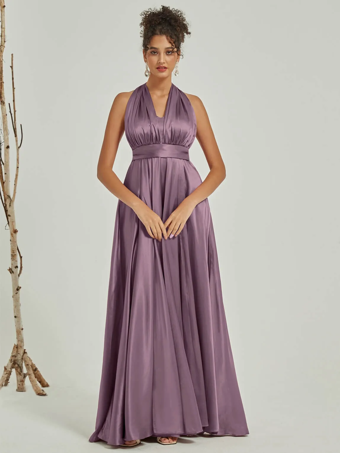 Wisteria Satin Convertible Bridesmaid Dress Multi Ways Wrap A-Line Gowns