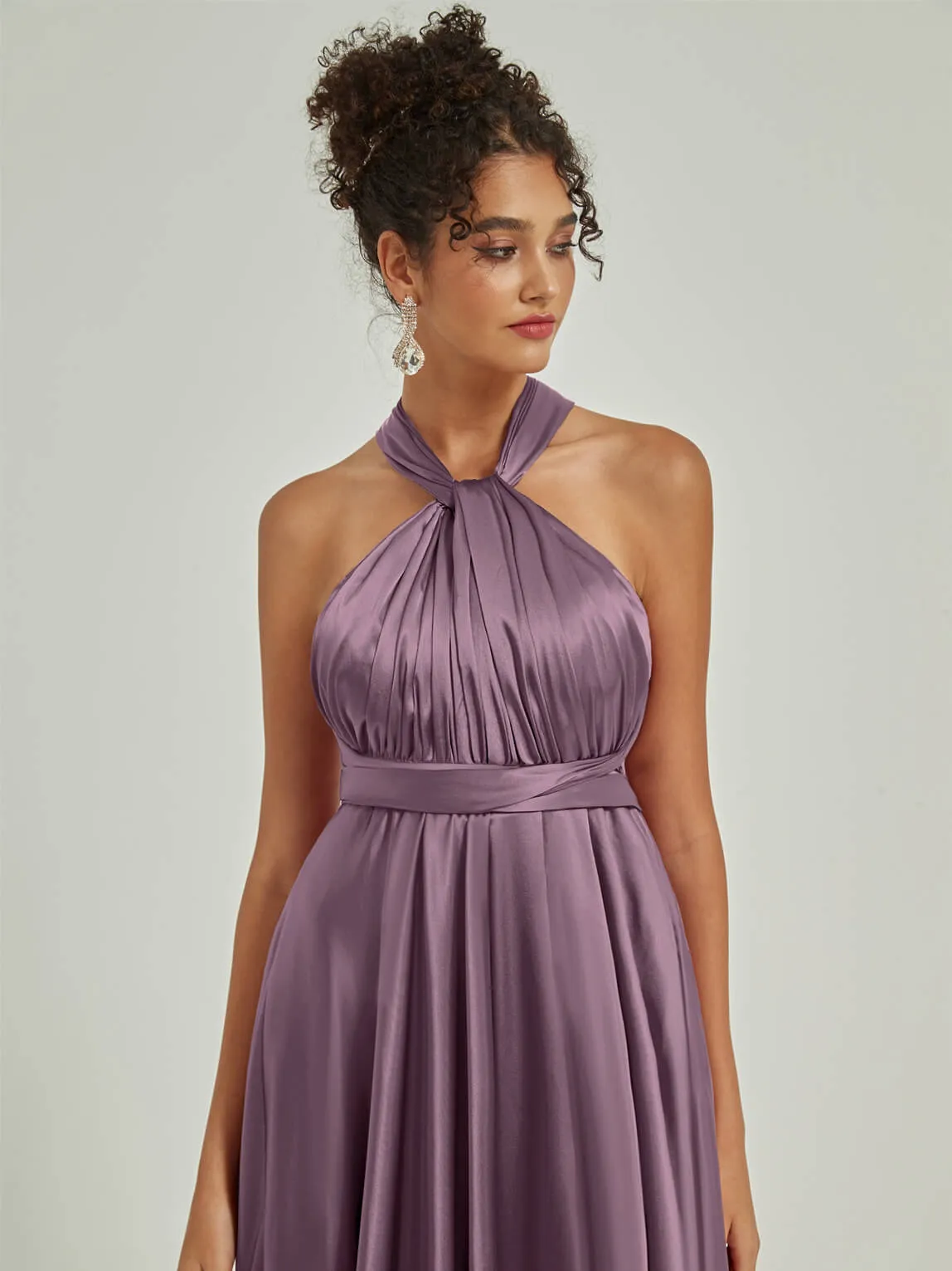 Wisteria Satin Convertible Bridesmaid Dress Multi Ways Wrap A-Line Gowns