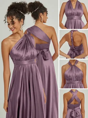 Wisteria Satin Convertible Bridesmaid Dress Multi Ways Wrap A-Line Gowns