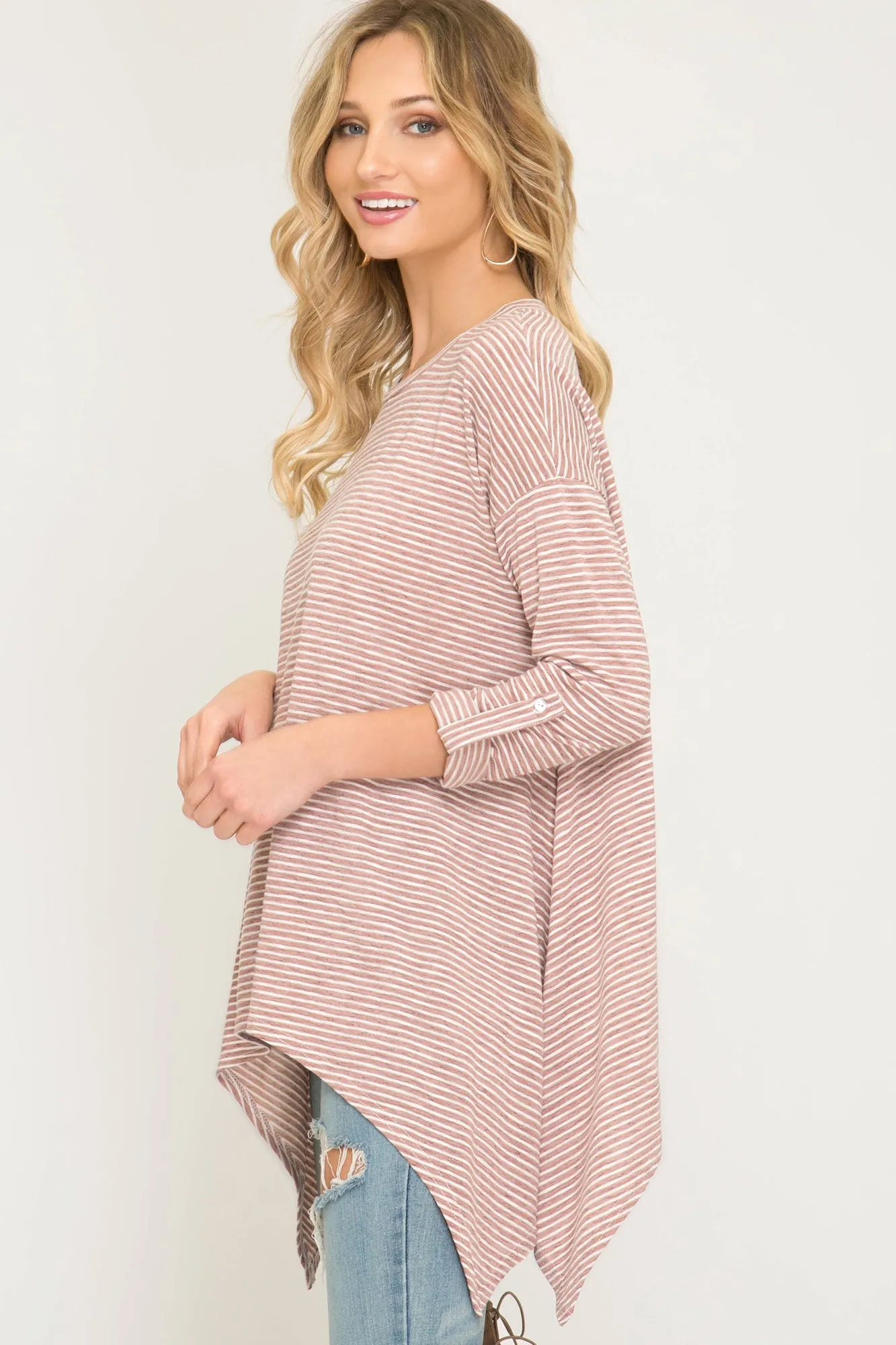 Woman roll up striped top