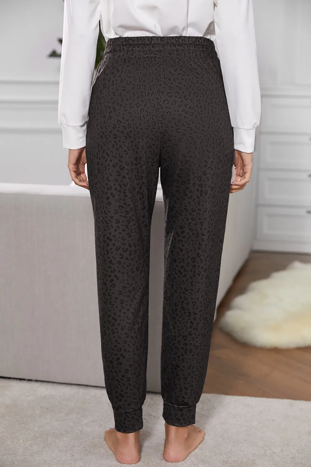 Women Casual Black Breezy Leopard Joggers