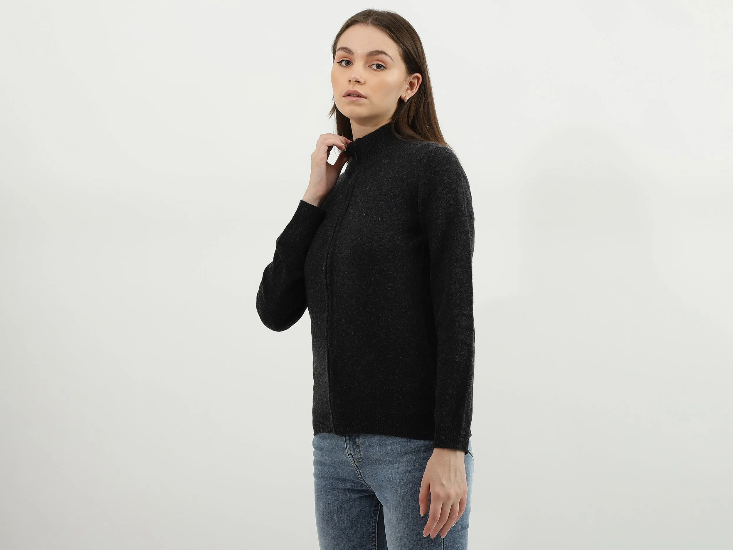 Women Solid High Neck Sweater