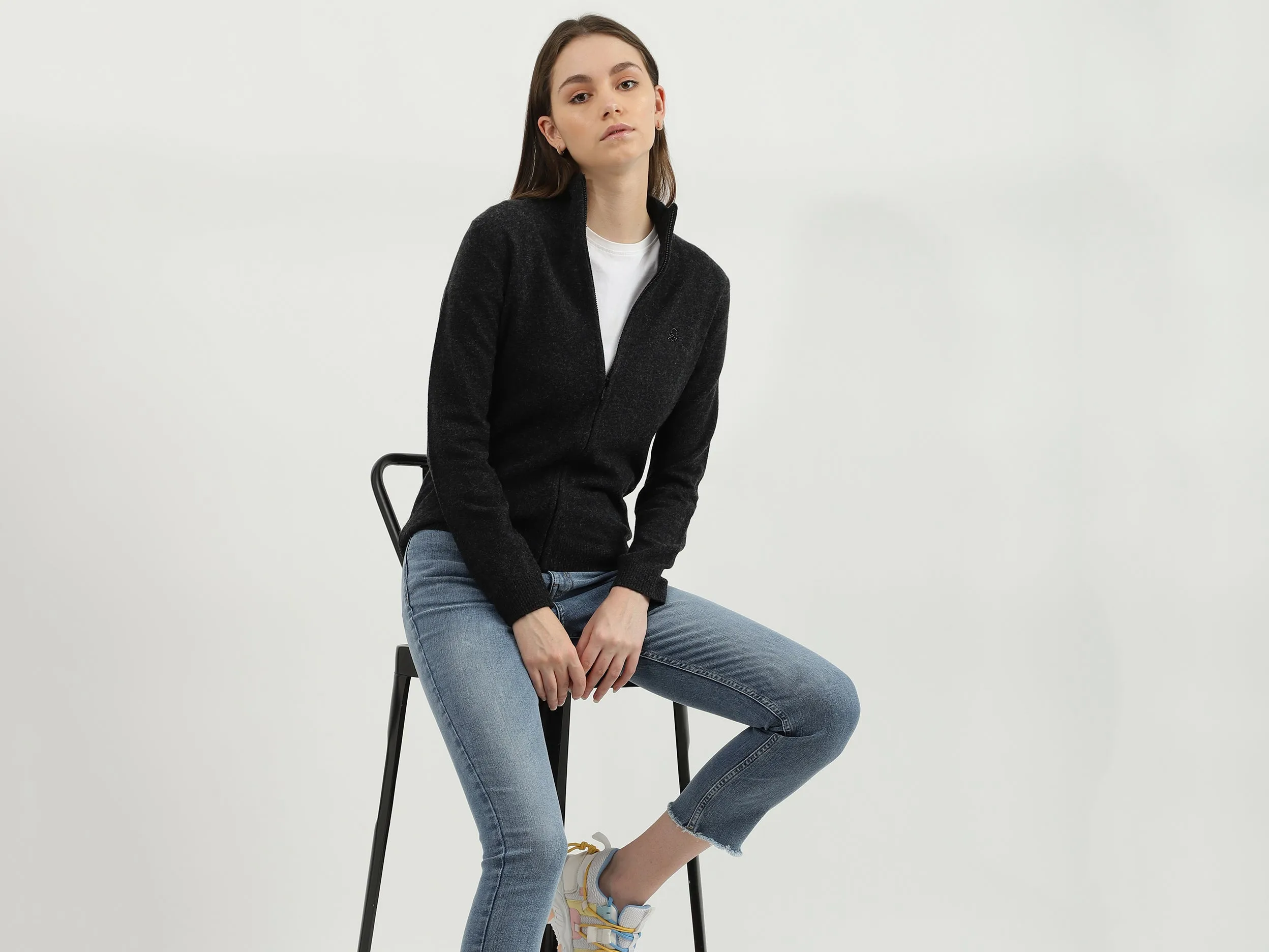 Women Solid High Neck Sweater