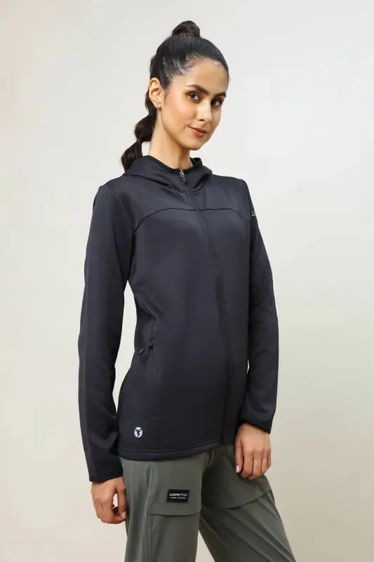 Women Solid Slim Fit Hooded Jacket with TECHNO WARM 