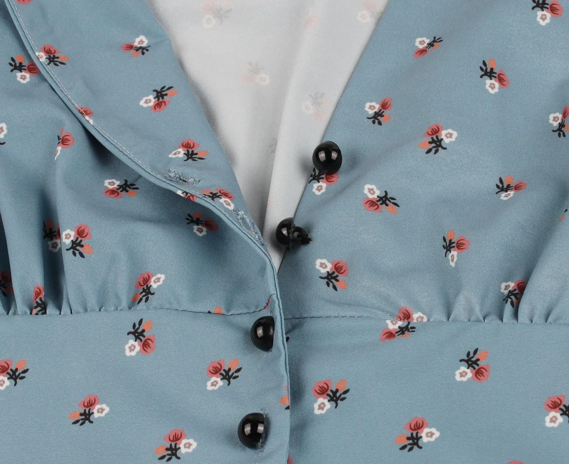 Women V Neck Floral Print High Waist Vintage Dresses with Button
