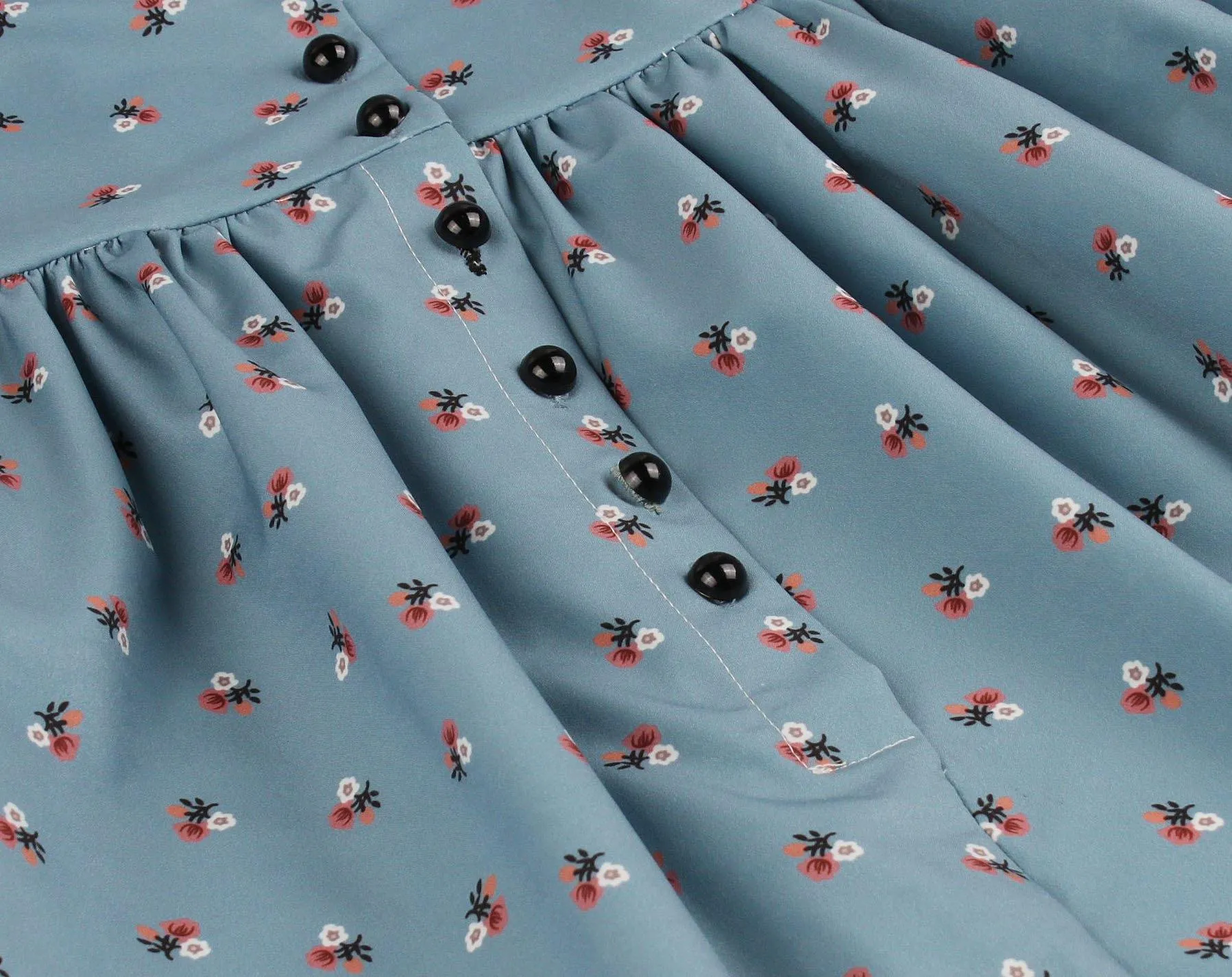 Women V Neck Floral Print High Waist Vintage Dresses with Button