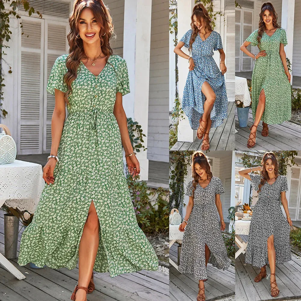 Women Vintage Floral Elegant Loose New Slit Dresses