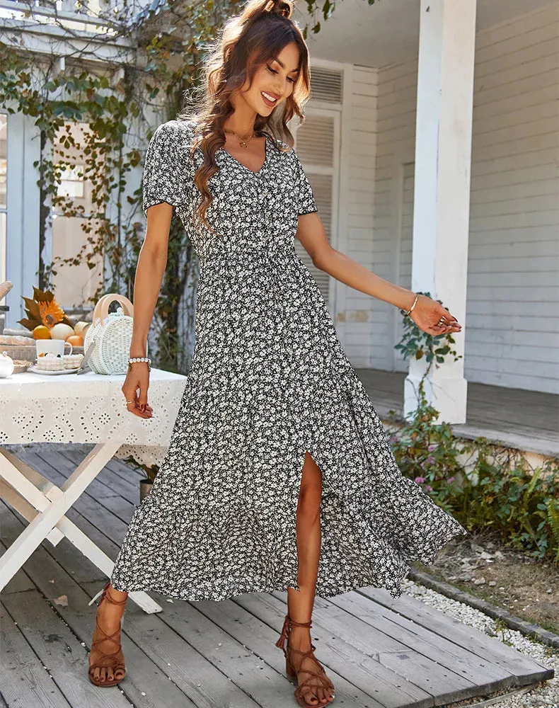 Women Vintage Floral Elegant Loose New Slit Dresses