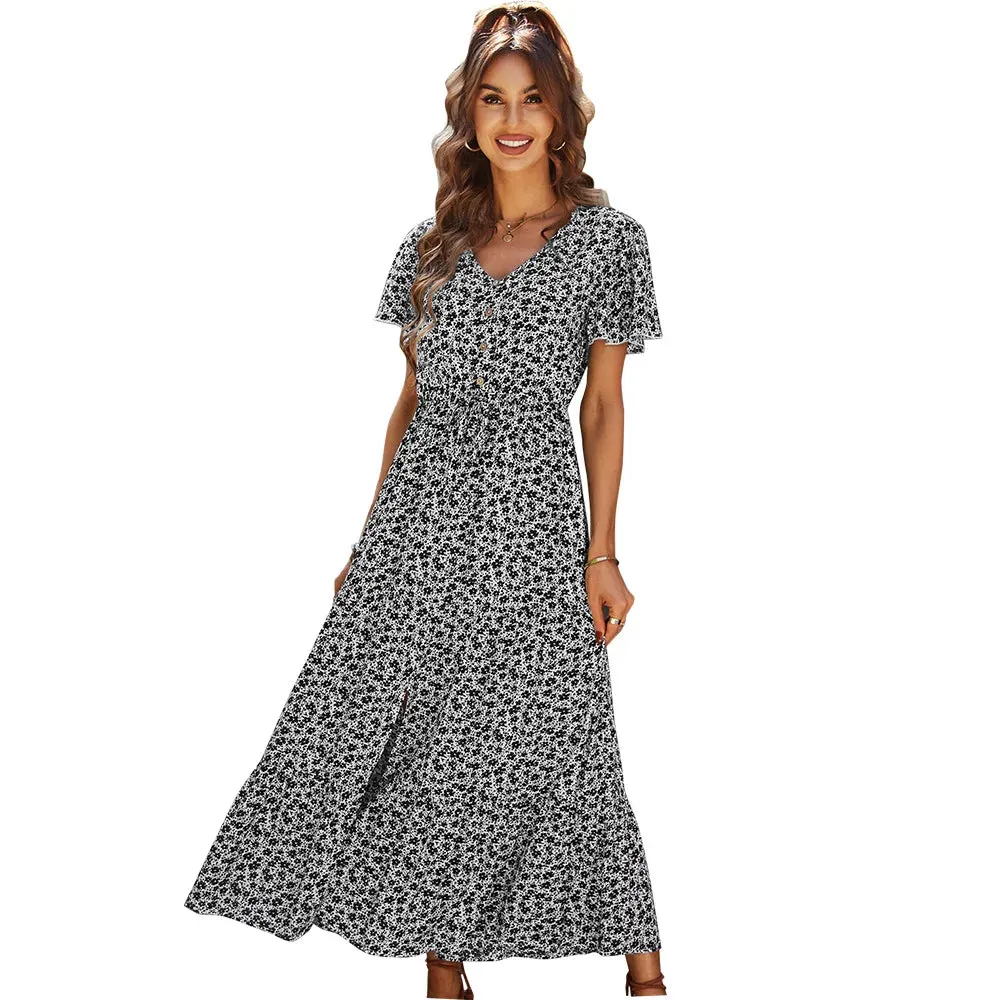 Women Vintage Floral Elegant Loose New Slit Dresses
