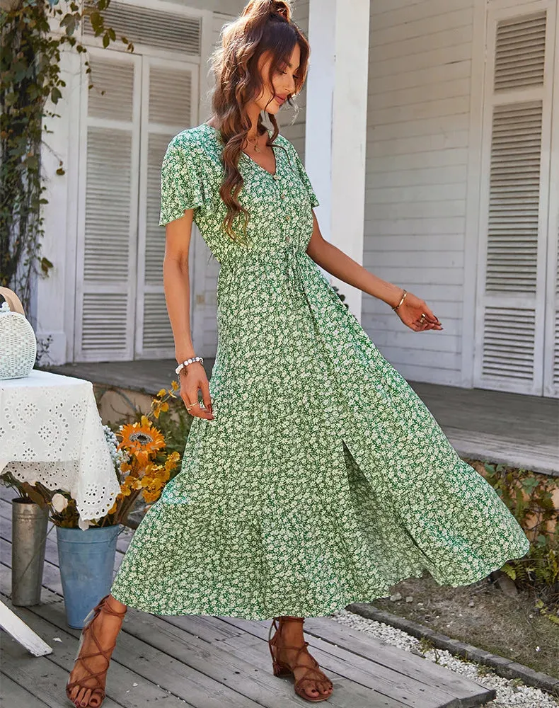 Women Vintage Floral Elegant Loose New Slit Dresses