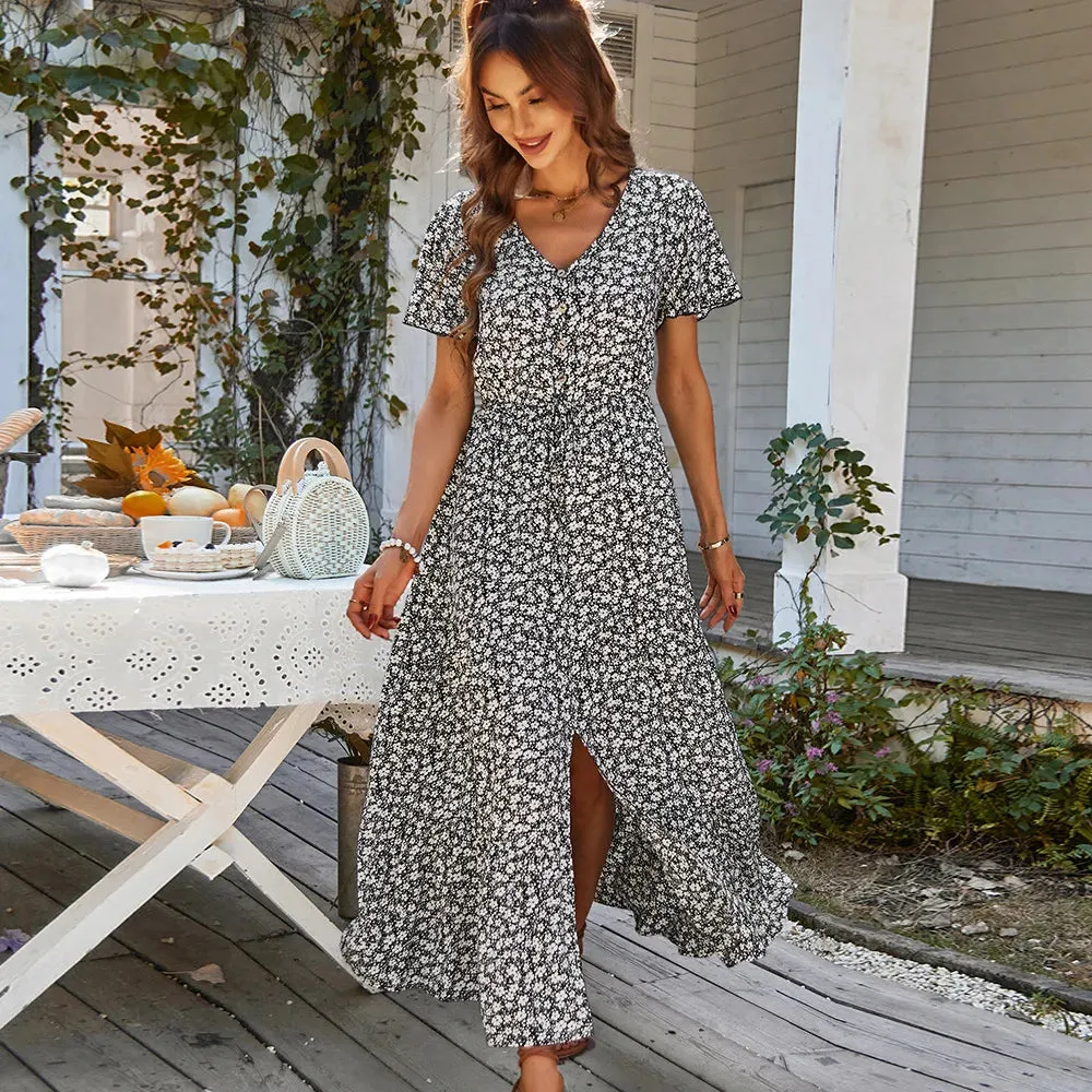 Women Vintage Floral Elegant Loose New Slit Dresses