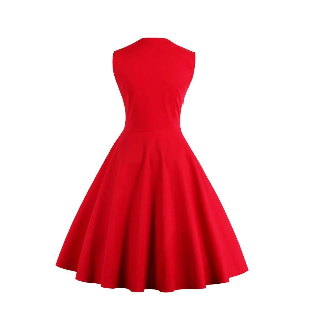 Women Vintage Sleeveless Midi Length Dresses