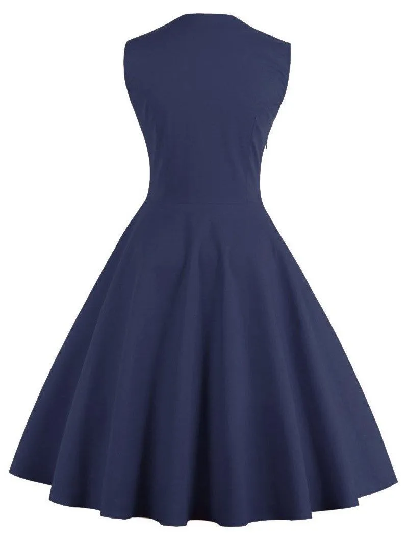 Women Vintage Sleeveless Midi Length Dresses