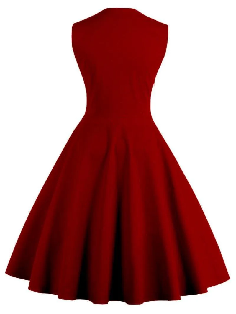 Women Vintage Sleeveless Midi Length Dresses