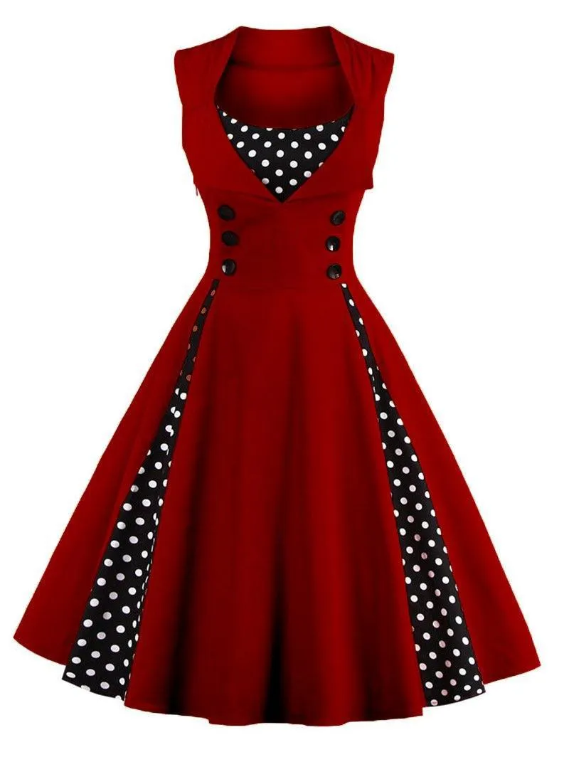 Women Vintage Sleeveless Midi Length Dresses
