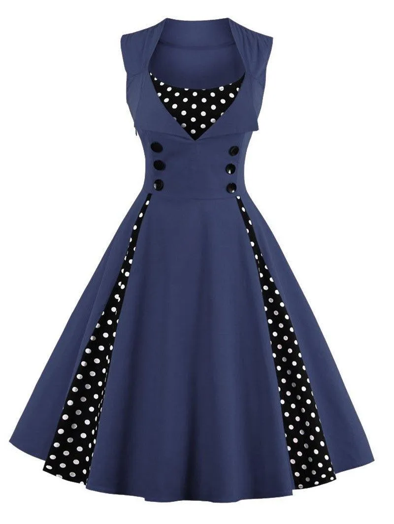 Women Vintage Sleeveless Midi Length Dresses