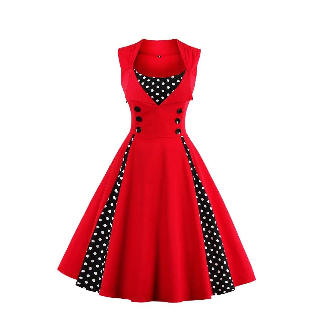 Women Vintage Sleeveless Midi Length Dresses